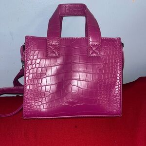 Pink Crocodile-Embossed Women's Handbag